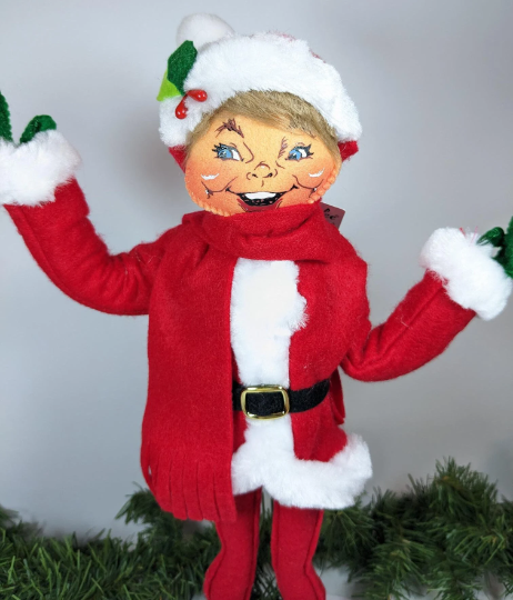 Very Merry Red Elf Christmas Doll, Large Annalee Handmade Doll