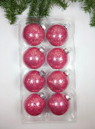 Hot Pink Glass Christmas Ornaments