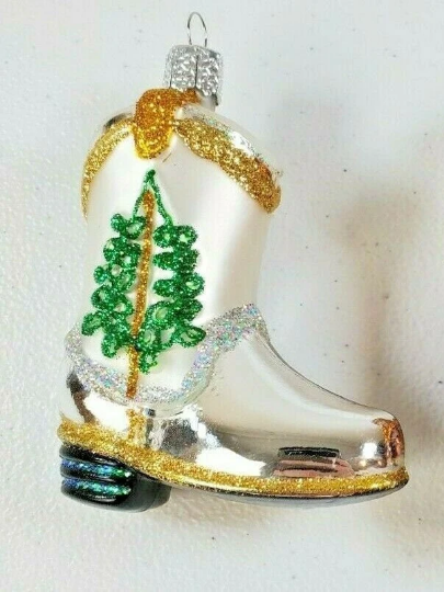 White Cowboy Boot Retired Old World Christmas Ornament