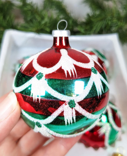 Vintage Red & Green Christmas Ornaments