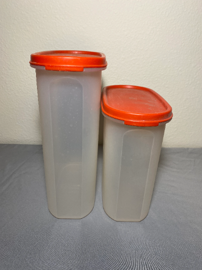 Vintage Tupperware Modular Mates Oval Containers with Red Lids