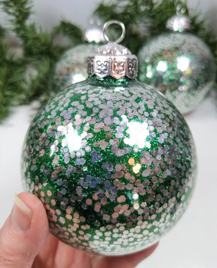 Large Green and Silver Christmas Ornaments