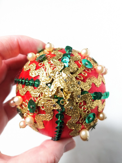 Vintage Red Beaded Pushpin Christmas Ornament