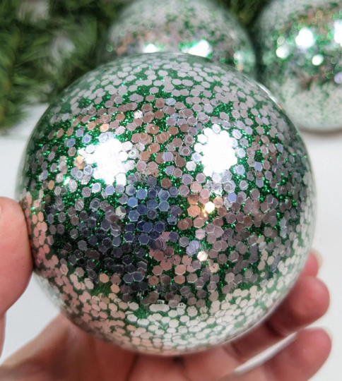 Large Green and Silver Christmas Ornaments