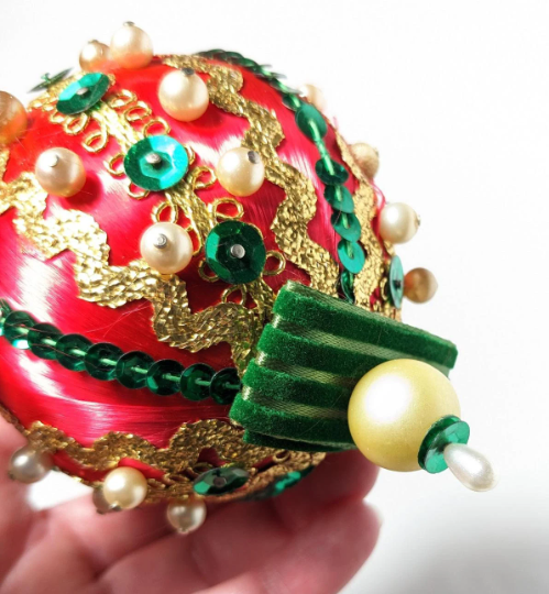 Vintage Red Beaded Pushpin Christmas Ornament