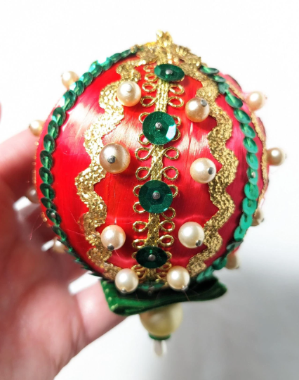 Vintage Red Beaded Pushpin Christmas Ornament