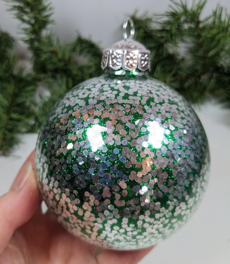 Large Green and Silver Christmas Ornaments