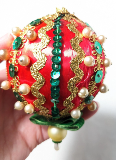 Vintage Red Beaded Pushpin Christmas Ornament