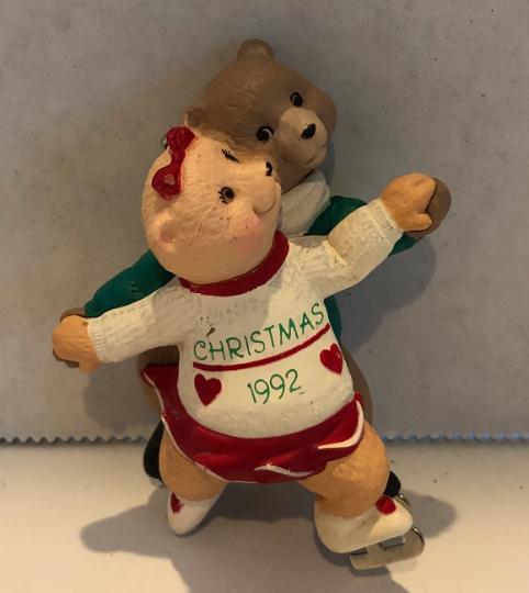 Vintage 1992 Hallmark Ice Skating Bears Christmas Ornament