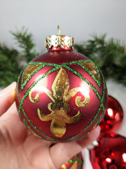 Fleur de Lis Red Christmas Ornaments