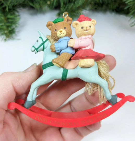 Vintage 1992 Lustre Fame Our First Christmas Together Rocking Horse Ornament