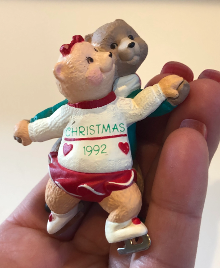 Vintage 1992 Hallmark Ice Skating Bears Christmas Ornament