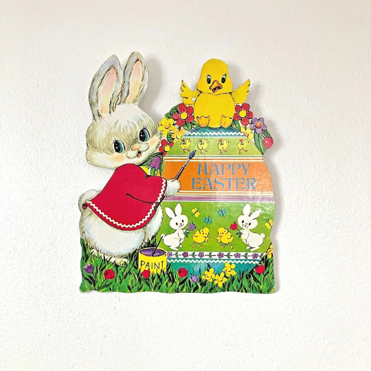 Vintage 1960s Wooden Die Cut Easter Wall Hanging for Child Friendly Easter Decoration