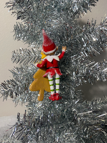 Elf with Gingerbread Christmas Tree Ornament