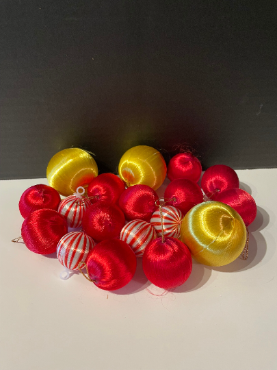 Red and Yellow Satin Christmas Ornaments
