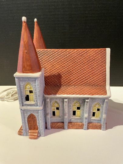 Vintage 1991 National Decorations Christmas Village Light Up Church