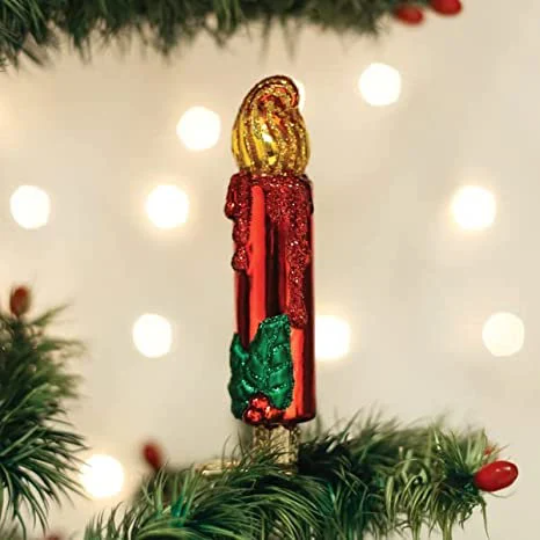 Red Clip-On candle Ornament Old World Christmas Glass Ornament