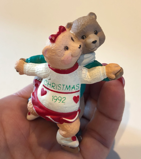 Vintage 1992 Hallmark Ice Skating Bears Christmas Ornament