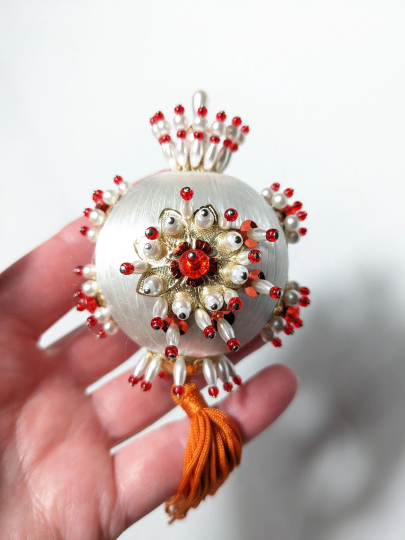 Vintage Small White Beaded Pushpin Christmas Ornaments
