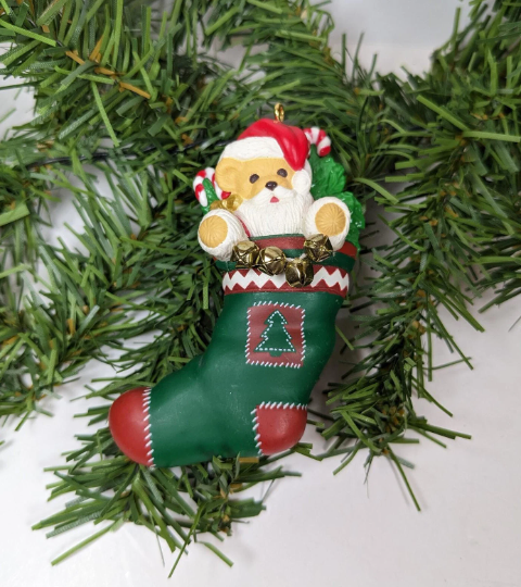 Vintage Hallmark 1996 Santa Bear in Stocking Ornament