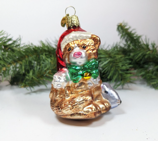 Cat with Toy Mouse Retired Old World Christmas Ornament