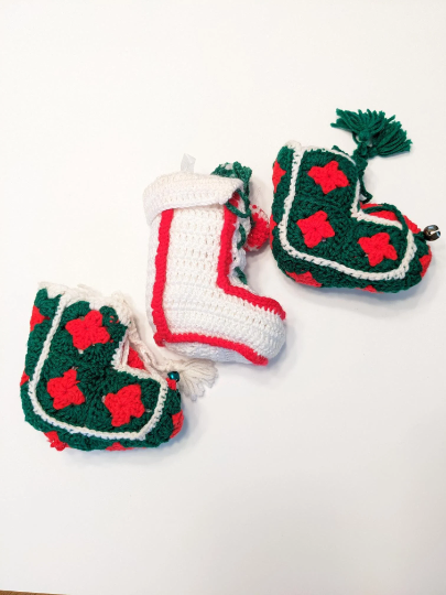 Vintage Crochet Granny Square Boot Christmas Stockings