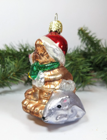 Cat with Toy Mouse Retired Old World Christmas Ornament