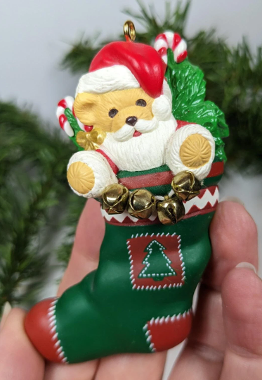 Vintage Hallmark 1996 Santa Bear in Stocking Ornament