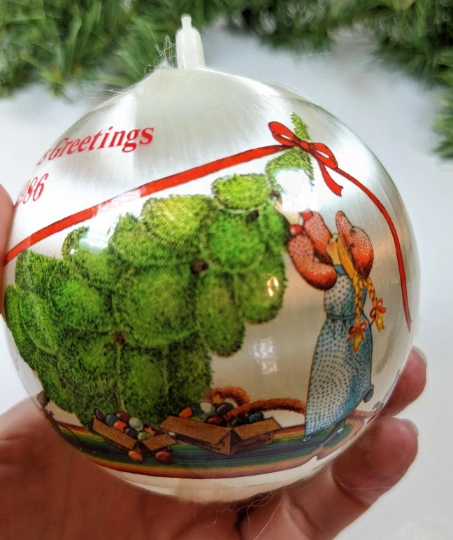 Vintage 1986 Satin Christmas Greetings Ornament