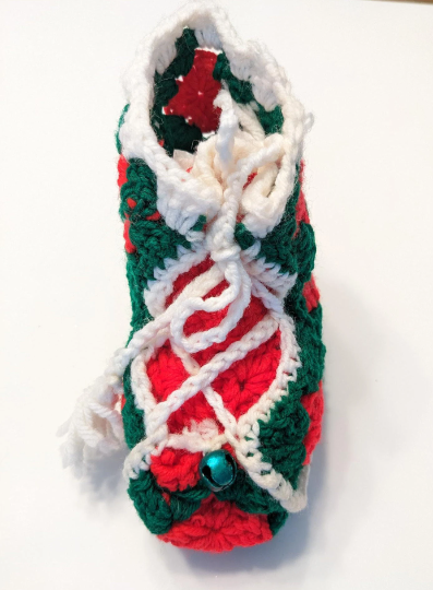 Vintage Crochet Granny Square Boot Christmas Stockings