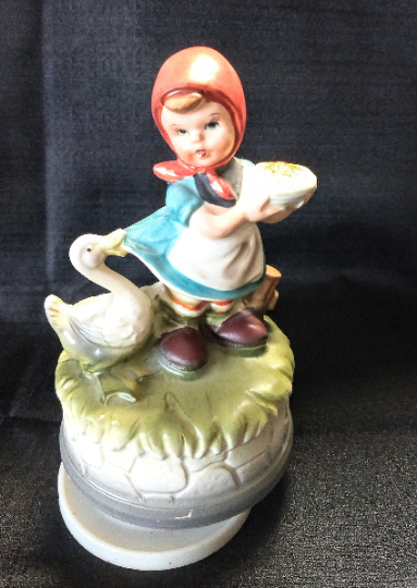 Vintage Himark Girl with Goose Music Box