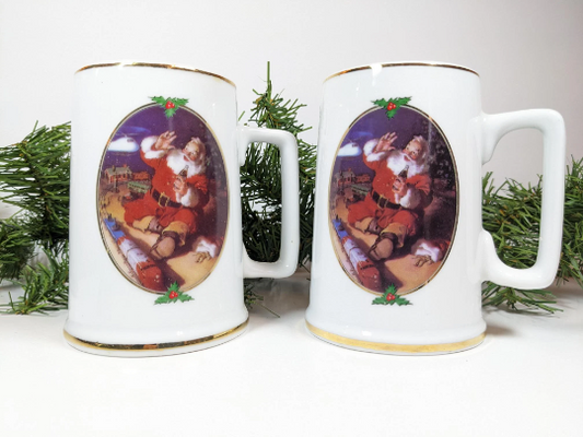 Vintage 1996 Coca Cola Christmas Mugs / Season's Greetings Santa Mugs