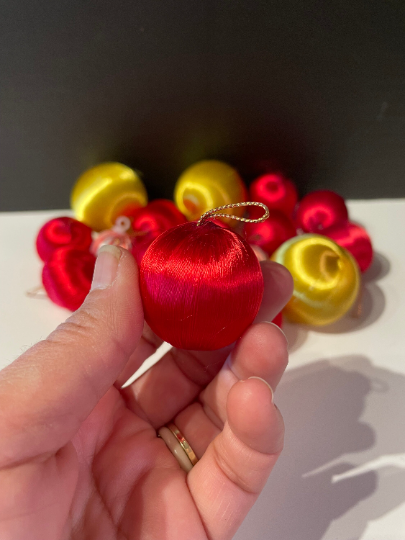 Red and Yellow Satin Christmas Ornaments