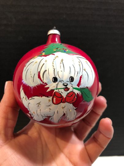 Vintage Hand Painted Dog Christmas Ornament