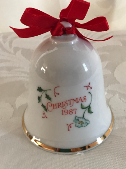 Porcelain 1987 Christmas Bell - Hallmark Keepsake Ornament 1987