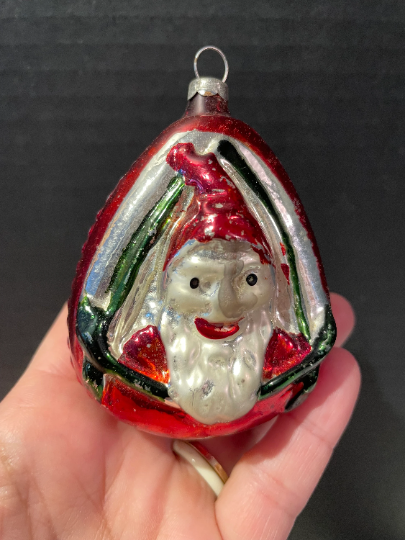 Vintage Hand-Blown Glass Gnome Christmas Ornament