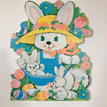 Vintage 1970s Wooden Die Cut Easter Bunnies Wall Hanging