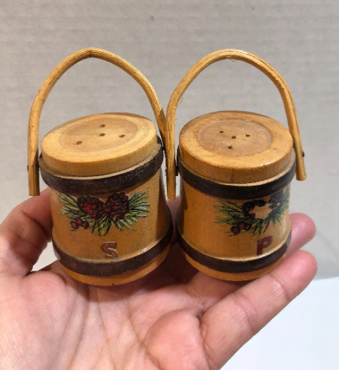 Vintage Wooden Bucket Salt and Pepper Shakers