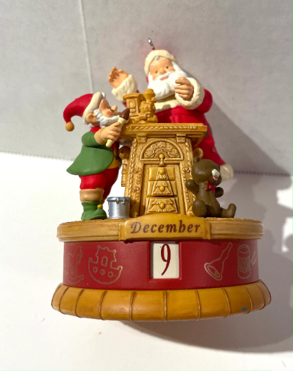 Santa with Elf Toy Maker Motion Christmas Ornament