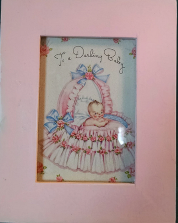 Vintage Framed Baby Card "To a Darling Baby"