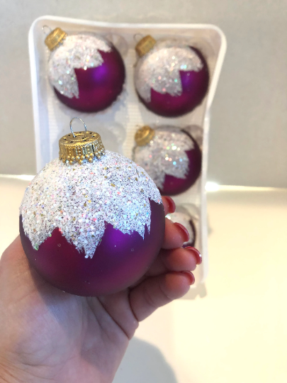 Vintage Krebs Garnet Pink Snowcapped Christmas Ornaments