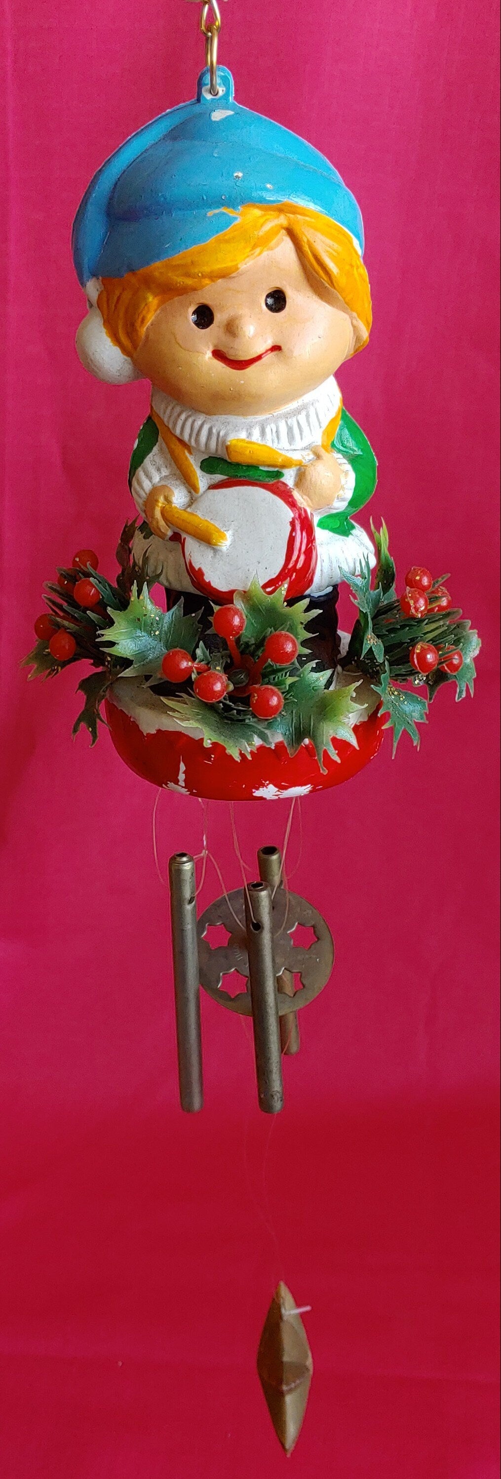 Vintage Plastic Little Drummer Boy Christmas Wind Chime