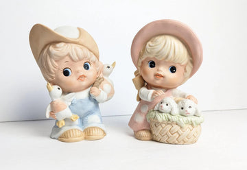 Girl with Lambs and Boy with Ducks Figurines