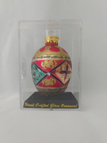 Jeweled Vintage Blown Glass Egg Shaped Christmas Ornament