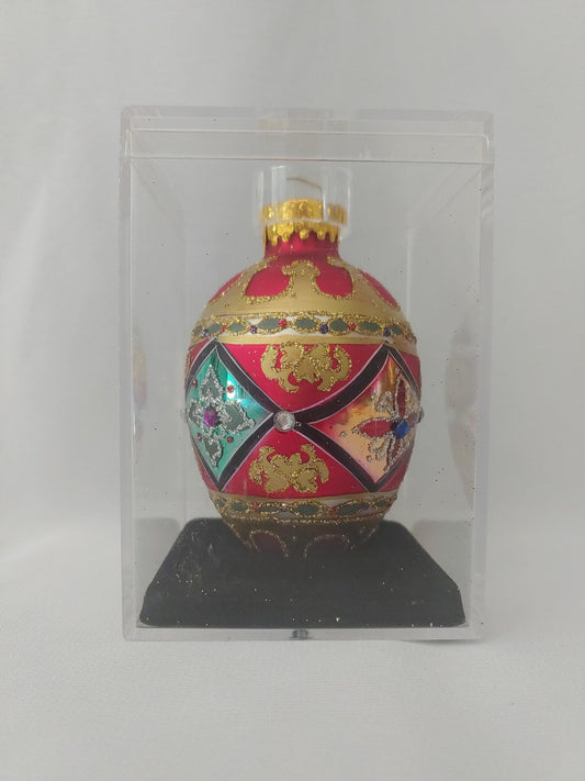 Jeweled Vintage Blown Glass Egg Shaped Christmas Ornament