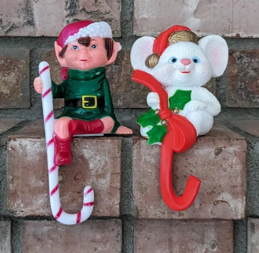 Vintage Elf and Mouse Stocking Holders