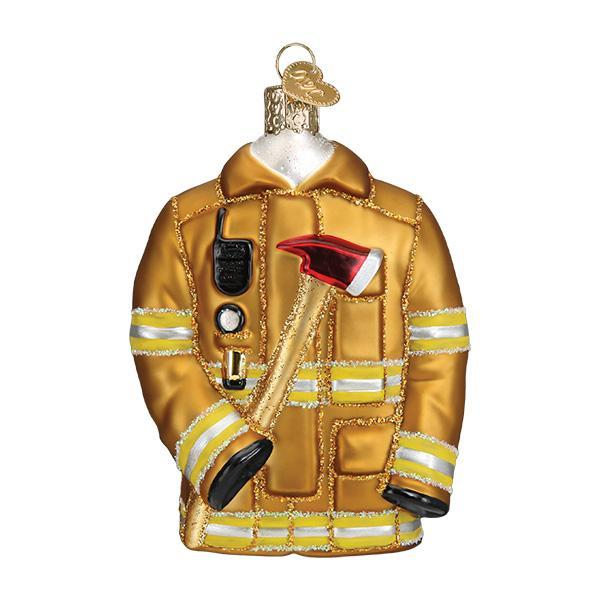 Firefighters Jacket with Axe Blown Glass Tree Ornament by Old World Christmas