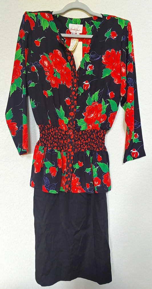 Vintage Susan Fries Black Floral Outfit NWT/ Size Small