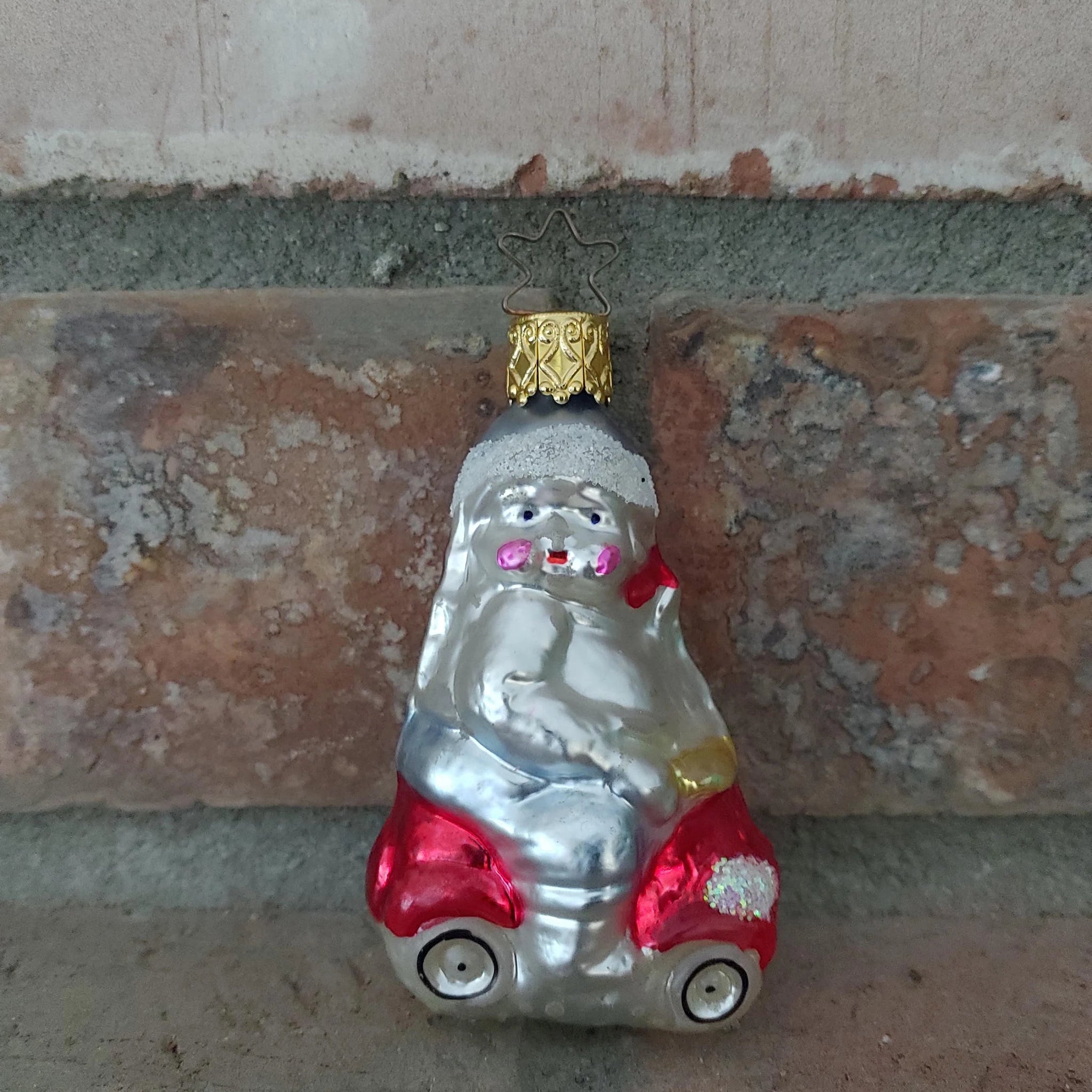 Vintage Inge Glas Santa in Car Christmas Ornament