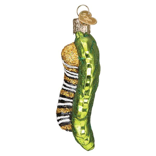 Fuzzy Caterpillar on Leaf - Blown Glass Tree Ornament by Old World Christmas